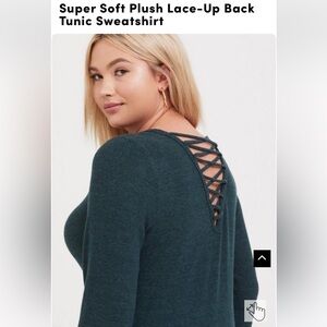 torrid Teal Lace-Up Back Long Sleeve Tunic Sweatshirt